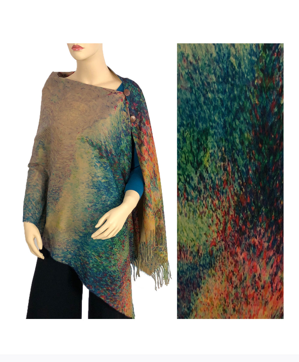 Suede Cloth Scarf/Shawl W/ Buttons