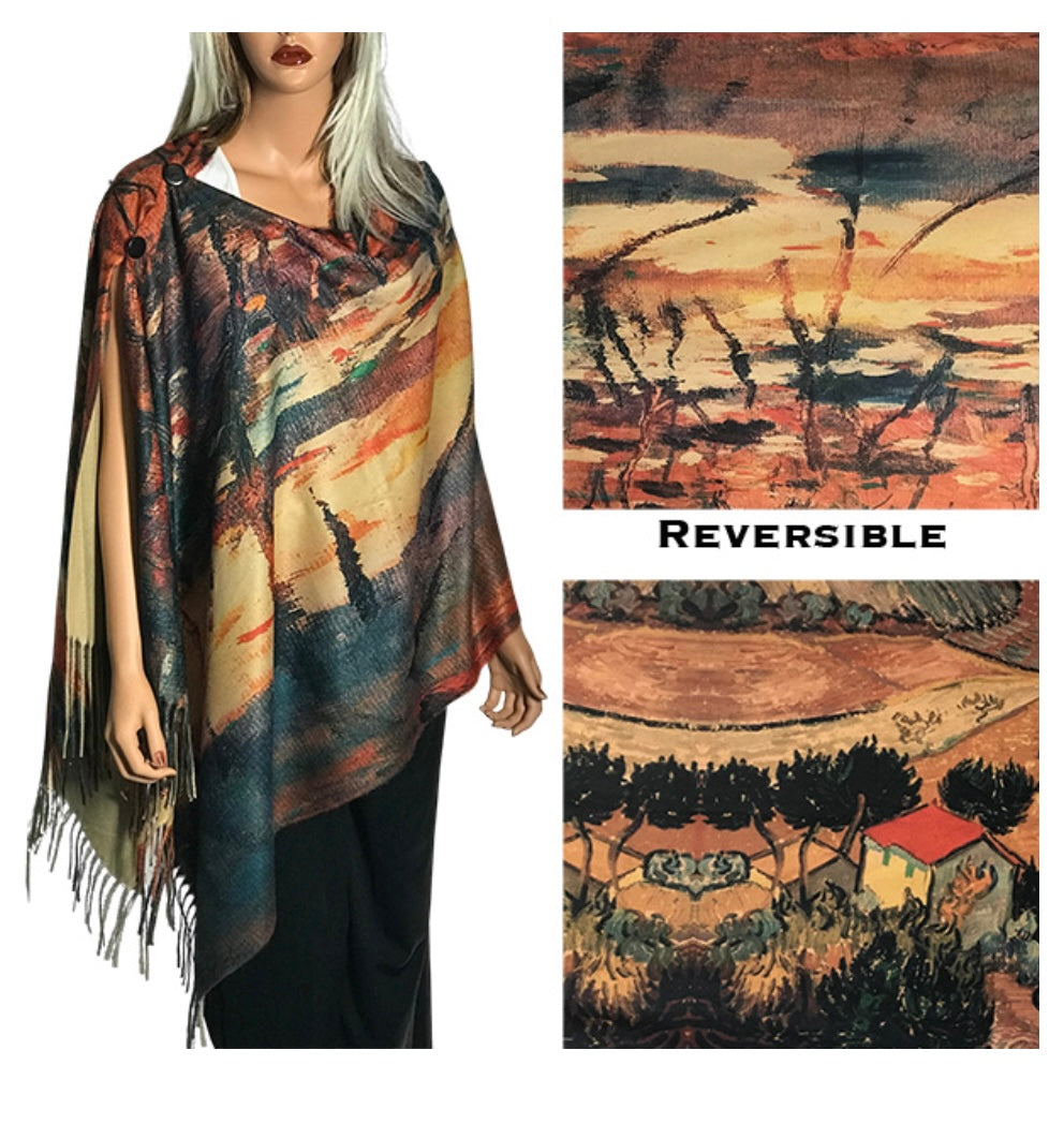 Reversible Suede Cloth Shawl With Bottons