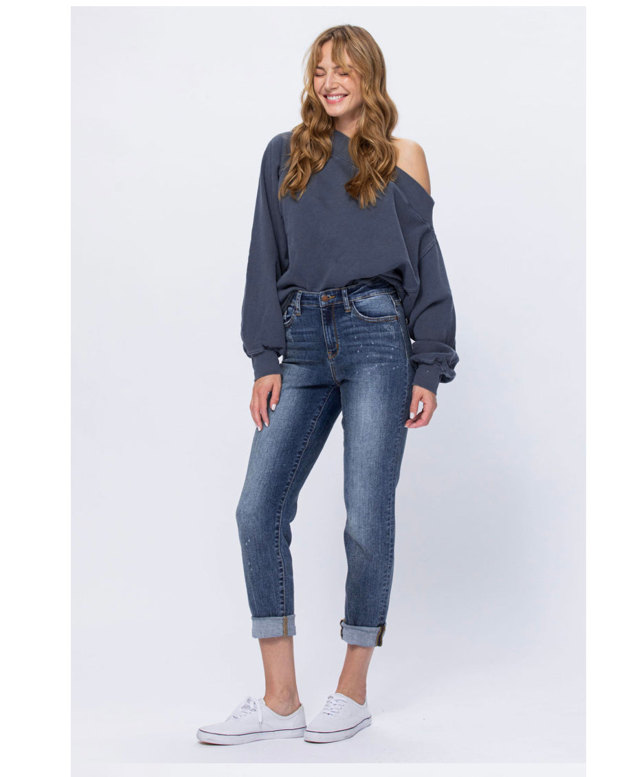 Judy Blue Non Distressed High Rise Bleached Boyfriend Jeans