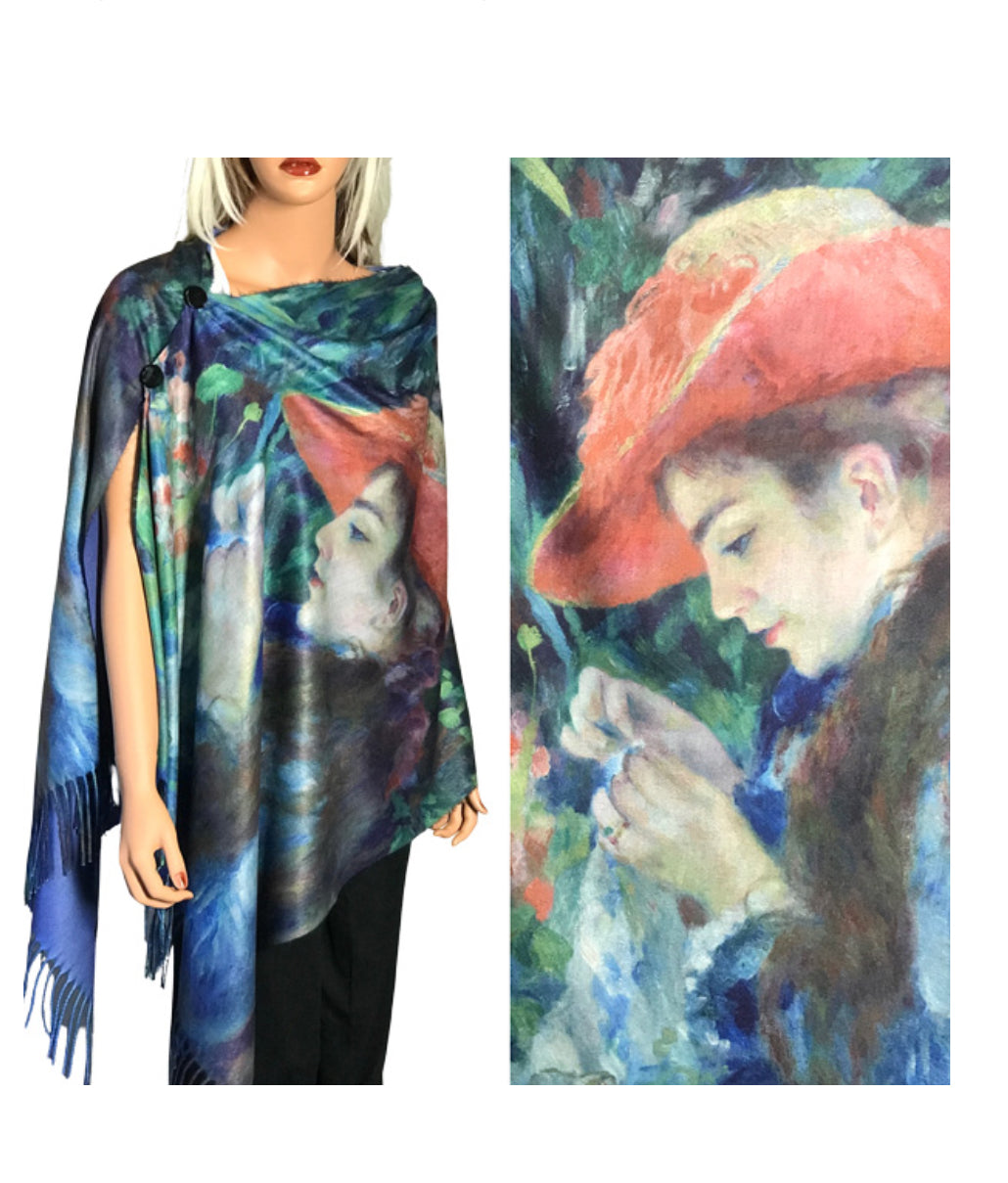 Suede Cloth Scarf/Shawl W/ Buttons