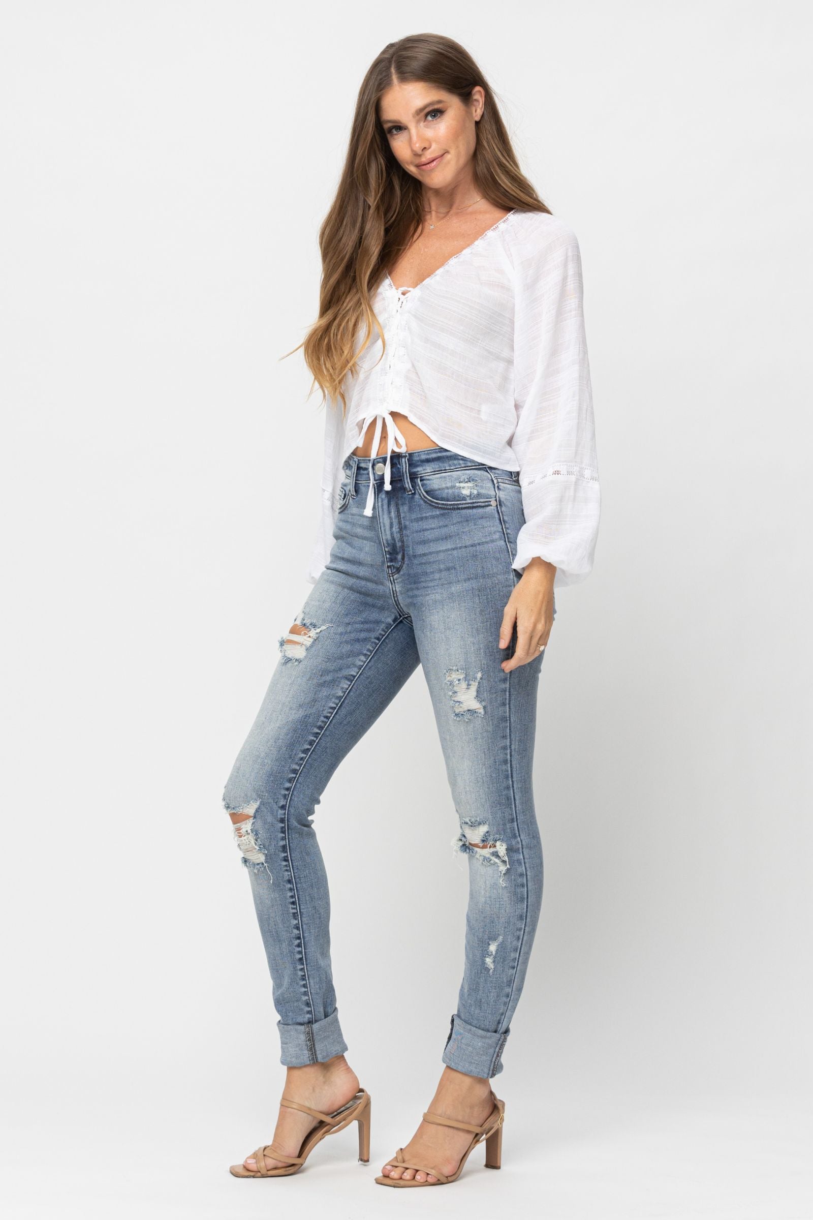 Judy Blue High Waist Skinny With Heavy Destroy Long/Tall Option *FINAL SALE*