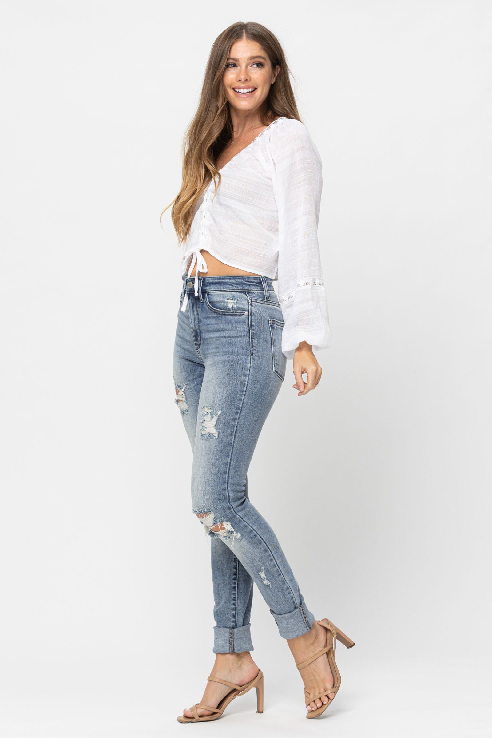 Judy Blue High Waist Skinny With Heavy Destroy Long/Tall Option *FINAL SALE*