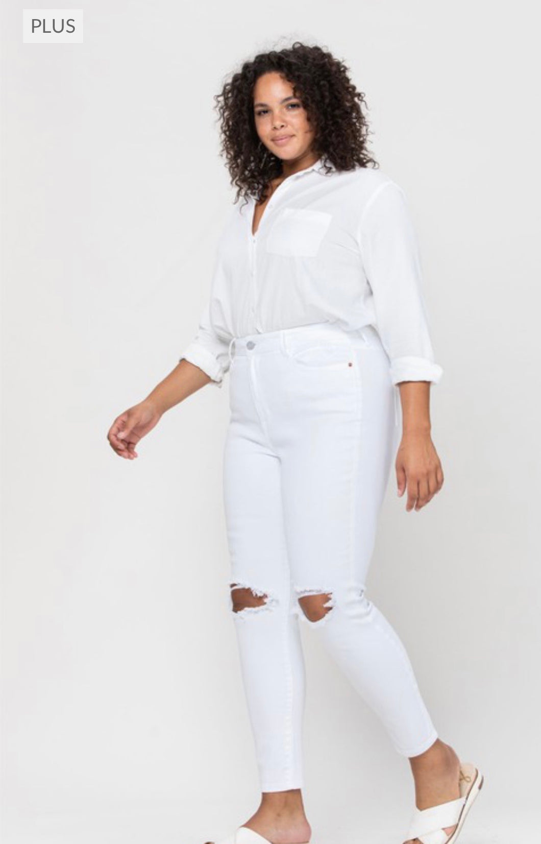 White Plus High Rise Ankle Skinny