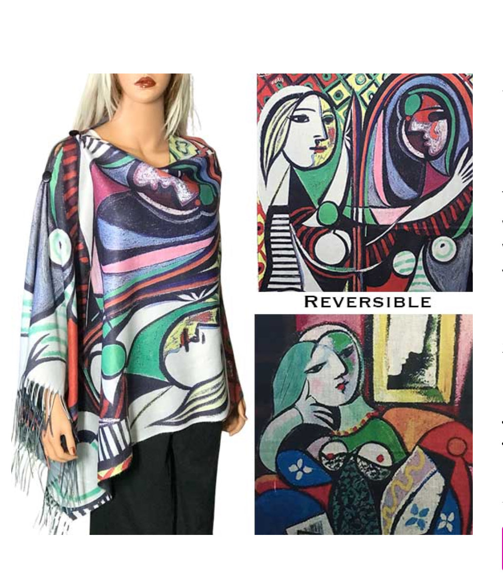 Reversible Suede Cloth Shawl With Bottons