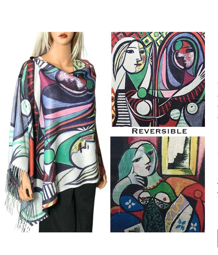 Reversible Suede Cloth Shawl With Bottons