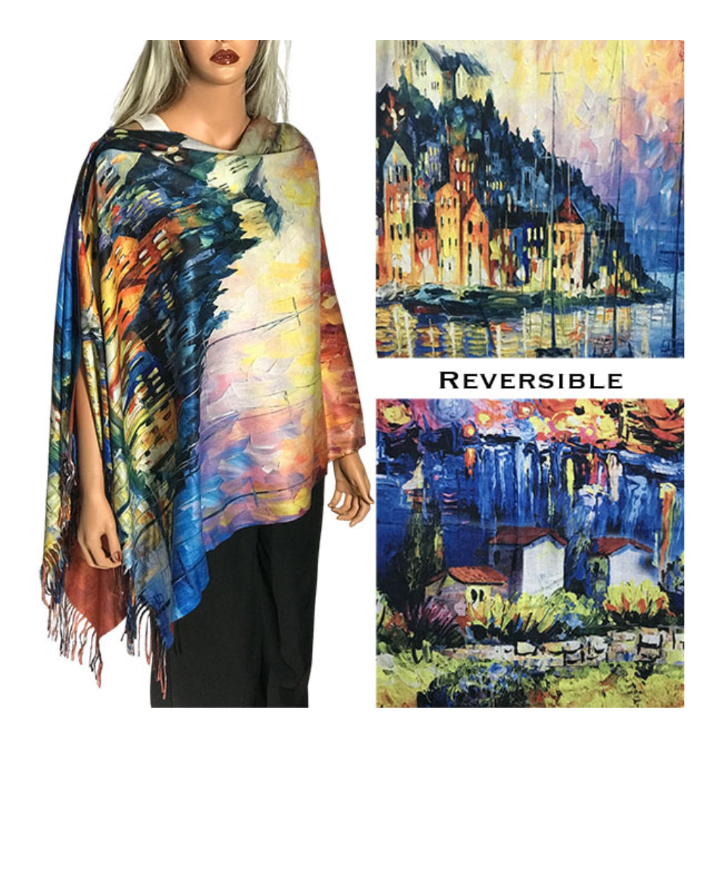 Reversible Suede Cloth Shawl With Bottons