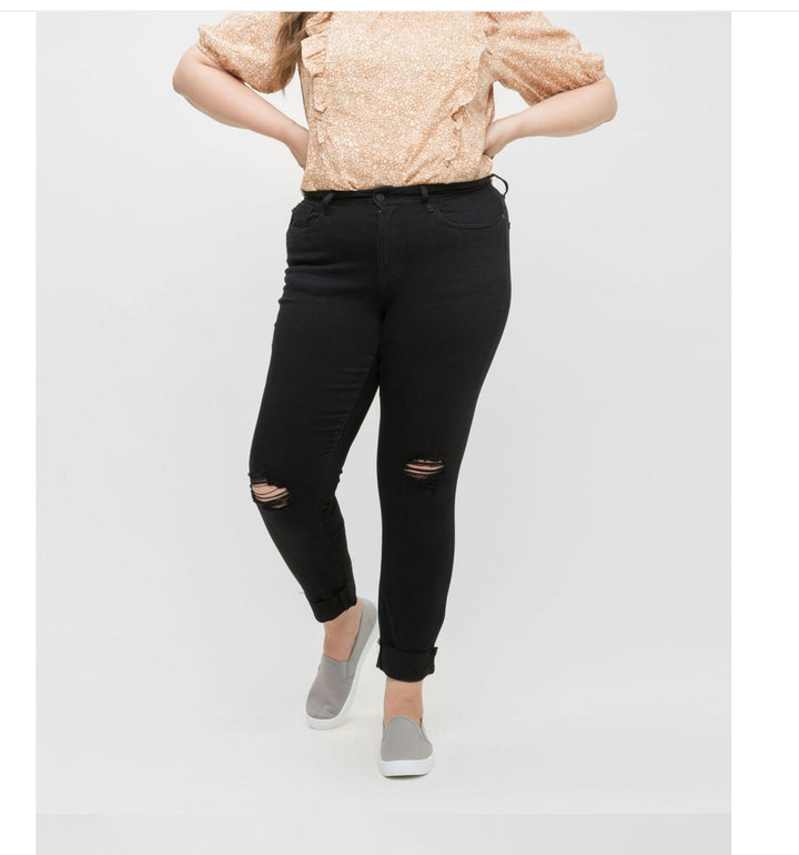 Judy Blue Black Mid-Rise Distressed Slim Fit *FINAL SALE*