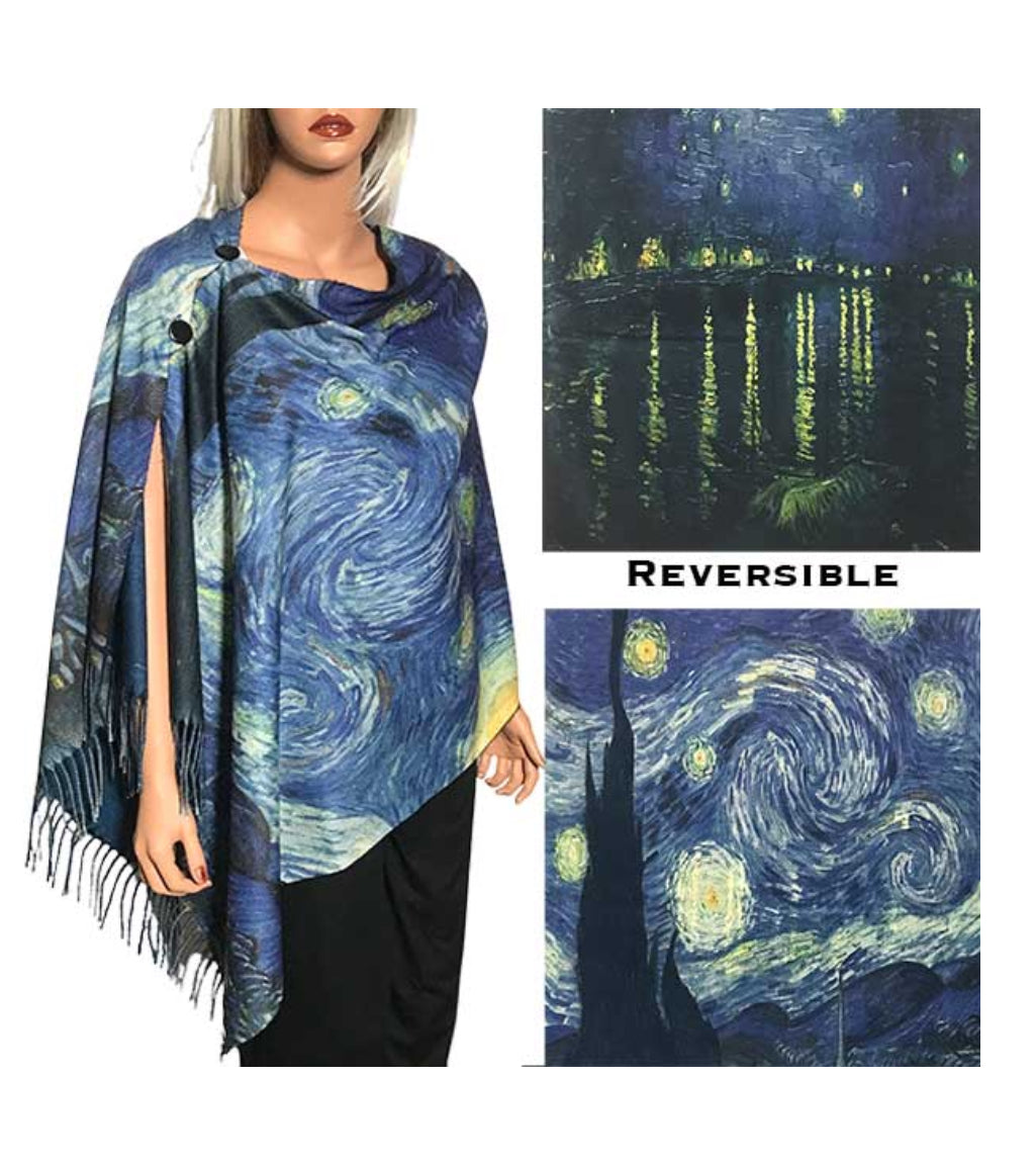 Reversible Suede Cloth Shawl With Bottons