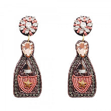 Load image into Gallery viewer, Beaded Champagne Bottle Earrings Featuring Rhinestone Accents  *FINAL SALE*
