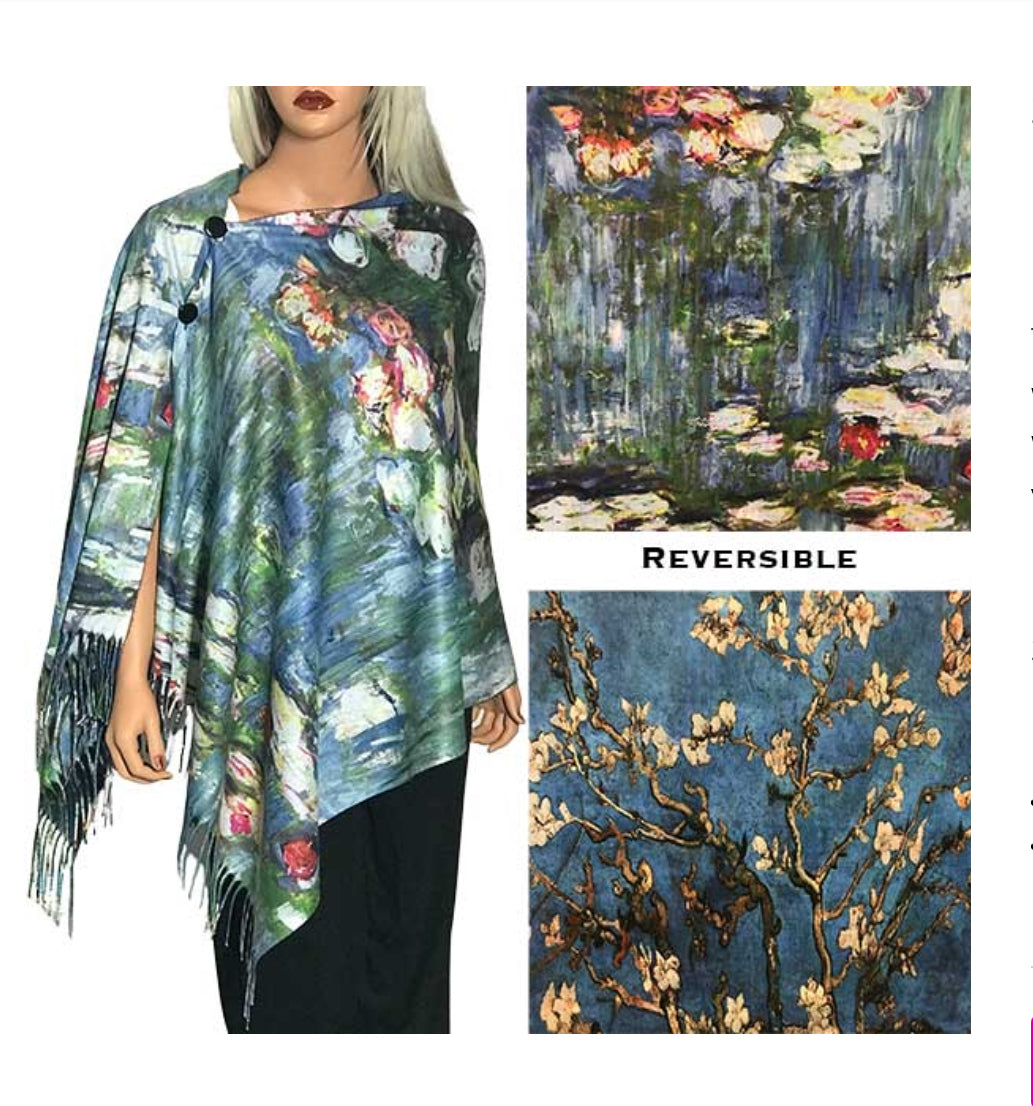 Reversible Suede Cloth Shawl With Bottons
