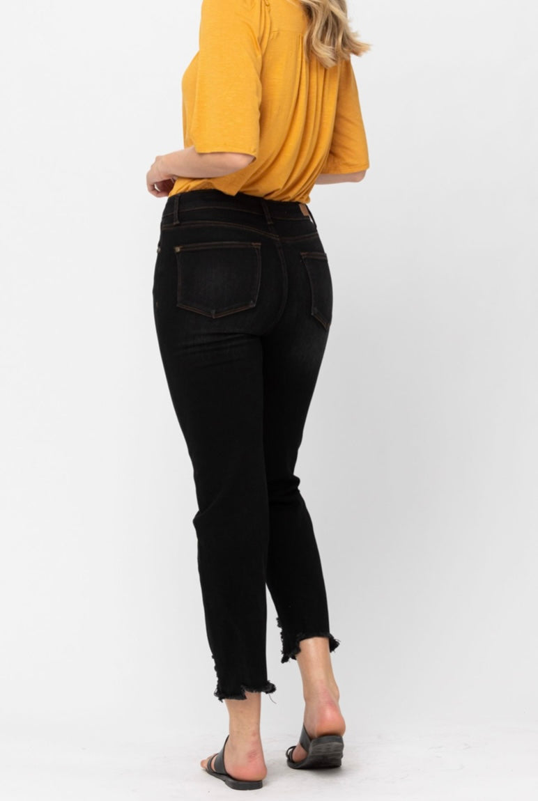 Judy Blue High Waist Destroyed Hem Cropped Straight Jean
