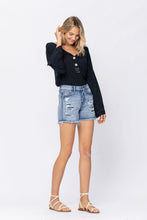 Load image into Gallery viewer, Judy Blue Mid Rise Patch + Wash Out Cutoff Shorts
