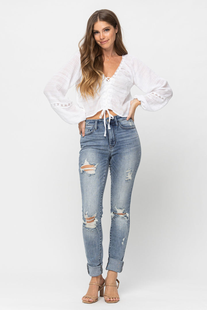 Judy Blue High Waist Skinny With Heavy Destroy Long/Tall Option *FINAL SALE*